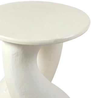 Meridian Furniture Talence Sculptural Aluminum End Table Art Deco Inspired Powder Coat Finish Living Room Accent Cream 99032Cream-ET
