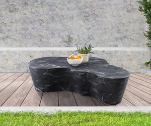 Meridian Furniture Monza Sculptural Concrete Coffee Table Art Deco Design for Indoor Outdoor Living Spaces Black 99033Black-CT