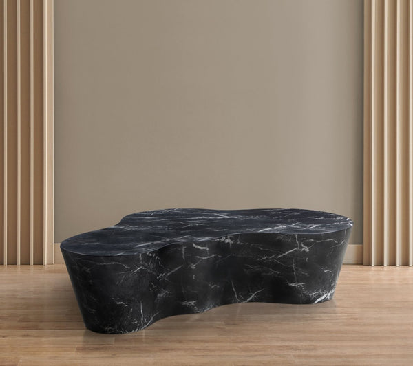 Meridian Furniture Monza Sculptural Concrete Coffee Table Art Deco Design for Indoor Outdoor Living Spaces Black 99033Black-CT