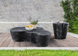 Meridian Furniture Monza Sculptural Concrete Coffee Table Art Deco Design for Indoor Outdoor Living Spaces Black 99033Black-CT