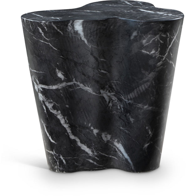 Meridian Furniture Monza Sculptural Concrete End Table with Art Deco Curves and Marble Effect for Indoor Outdoor Use Black 99033Black-ET