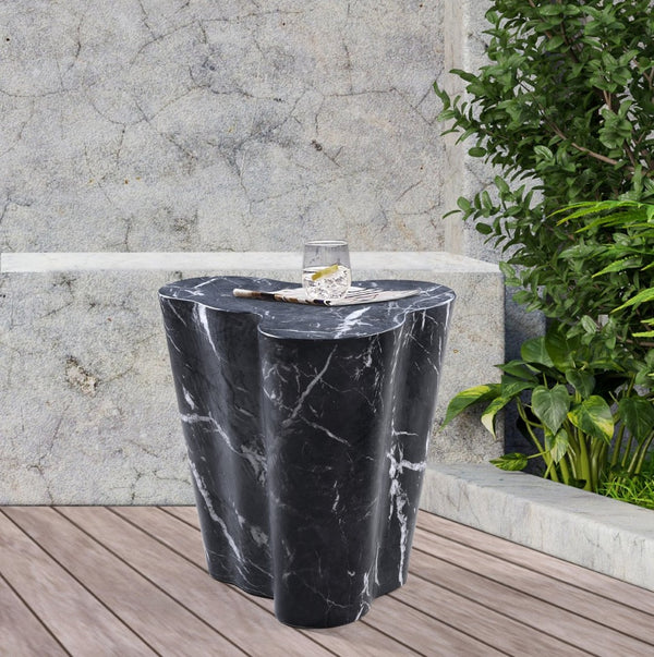 Meridian Furniture Monza Sculptural Concrete End Table with Art Deco Curves and Marble Effect for Indoor Outdoor Use Black 99033Black-ET