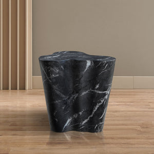 Meridian Furniture Monza Sculptural Concrete End Table with Art Deco Curves and Marble Effect for Indoor Outdoor Use Black 99033Black-ET