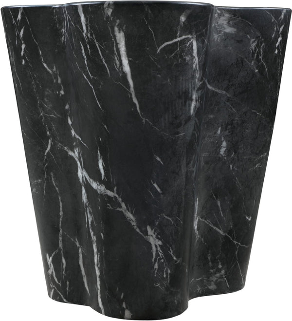 Meridian Furniture Monza Sculptural Concrete End Table with Art Deco Curves and Marble Effect for Indoor Outdoor Use Black 99033Black-ET
