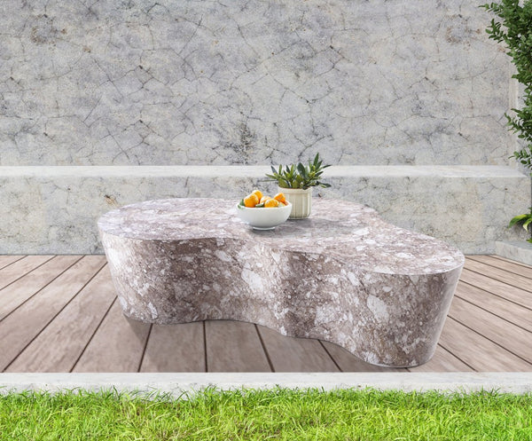 Meridian Furniture Monza Sculptural Concrete Coffee Table Art Deco Design for Indoor Outdoor Living Spaces Brown 99033Brown-CT