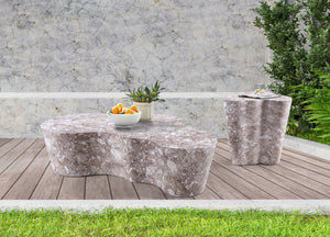 Meridian Furniture Monza Sculptural Concrete Coffee Table Art Deco Design for Indoor Outdoor Living Spaces Brown 99033Brown-CT