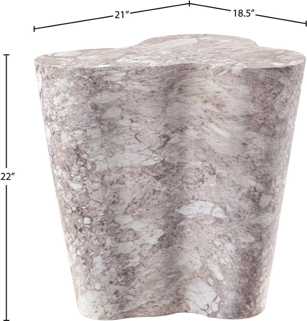Meridian Furniture Monza Sculptural Concrete End Table with Art Deco Curves and Marble Effect for Indoor Outdoor Use Brown 99033Brown-ET