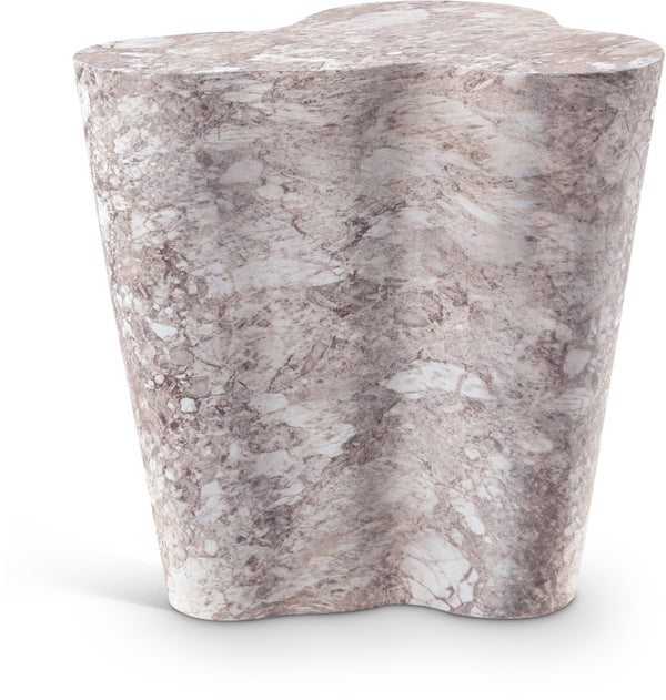 Meridian Furniture Monza Sculptural Concrete End Table with Art Deco Curves and Marble Effect for Indoor Outdoor Use Brown 99033Brown-ET