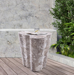 Meridian Furniture Monza Sculptural Concrete End Table with Art Deco Curves and Marble Effect for Indoor Outdoor Use Brown 99033Brown-ET