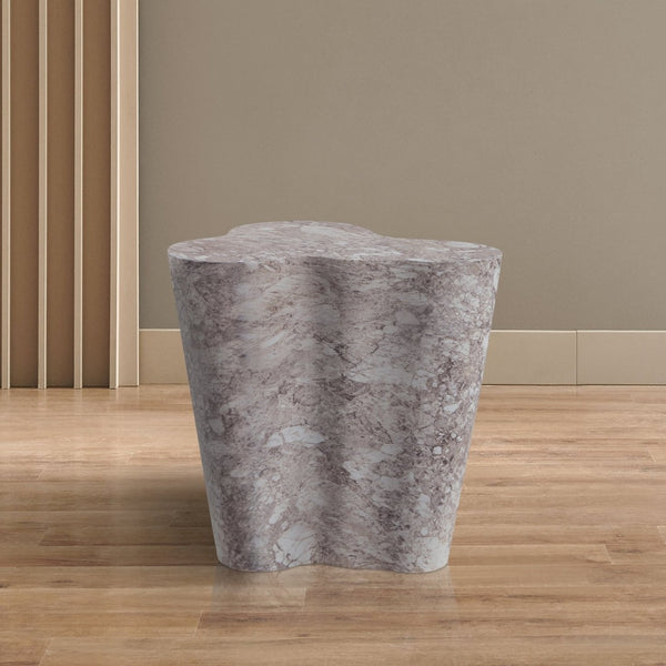 Meridian Furniture Monza Sculptural Concrete End Table with Art Deco Curves and Marble Effect for Indoor Outdoor Use Brown 99033Brown-ET