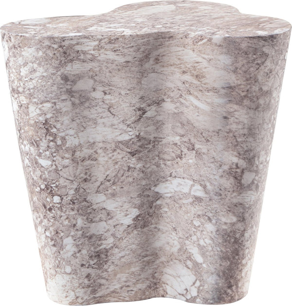 Meridian Furniture Monza Sculptural Concrete End Table with Art Deco Curves and Marble Effect for Indoor Outdoor Use Brown 99033Brown-ET