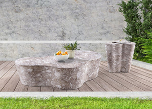 Meridian Furniture Monza Sculptural Concrete End Table with Art Deco Curves and Marble Effect for Indoor Outdoor Use Brown 99033Brown-ET