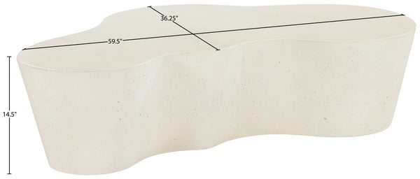 Meridian Furniture Monza Art Deco Sculptural Coffee Table Fiberglass Concrete for Indoor Outdoor Use 99033Cream-CT