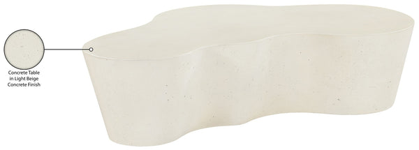 Meridian Furniture Monza Art Deco Sculptural Coffee Table Fiberglass Concrete for Indoor Outdoor Use 99033Cream-CT