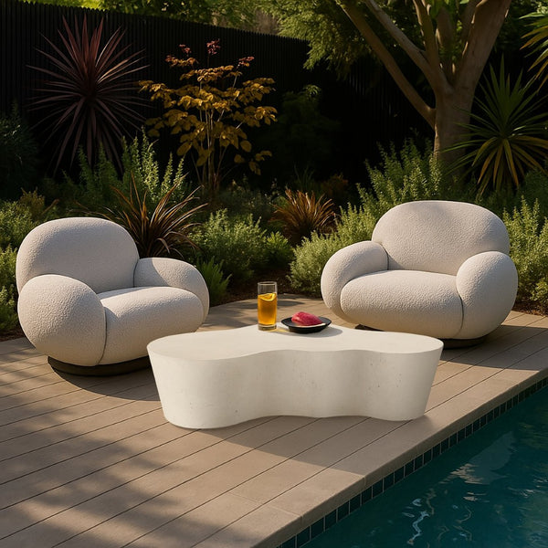Meridian Furniture Monza Art Deco Sculptural Coffee Table Fiberglass Concrete for Indoor Outdoor Use 99033Cream-CT