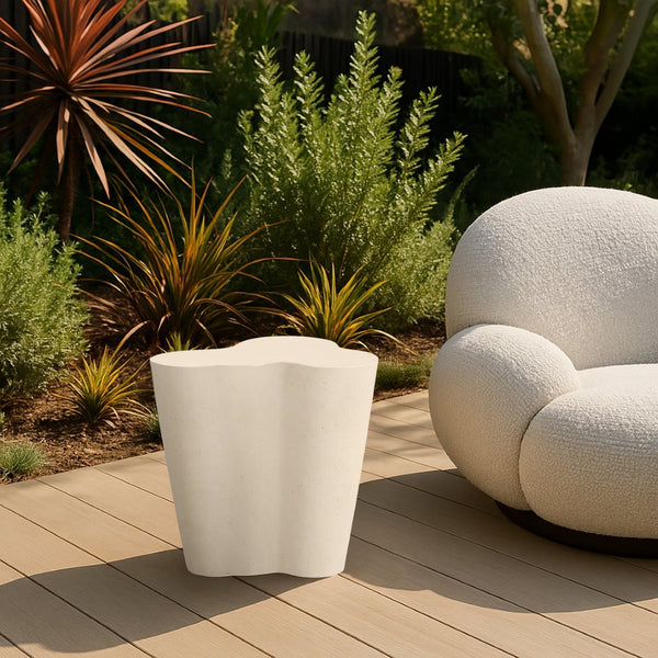 Meridian Furniture Monza Art Deco Sculptural Fiberglass Concrete Indoor Outdoor Accent Side Table 99033Cream-ET