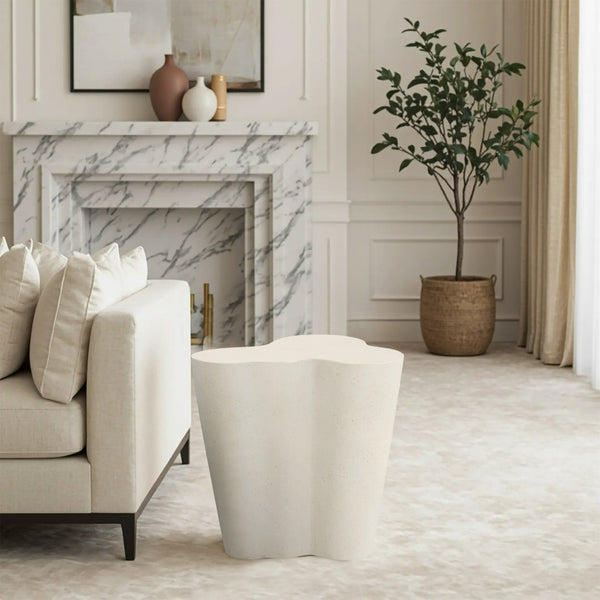 Meridian Furniture Monza Art Deco Sculptural Fiberglass Concrete Indoor Outdoor Accent Side Table 99033Cream-ET