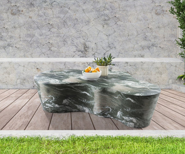 Meridian Furniture Monza Sculptural Concrete Coffee Table Art Deco Design for Indoor Outdoor Living Spaces Green 99033Green-CT