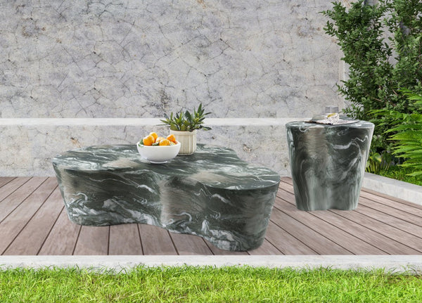 Meridian Furniture Monza Sculptural Concrete Coffee Table Art Deco Design for Indoor Outdoor Living Spaces Green 99033Green-CT