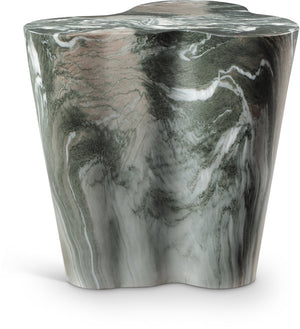Meridian Furniture Monza Sculptural Concrete End Table with Art Deco Curves and Marble Effect for Indoor Outdoor Use Green 99033Green-ET