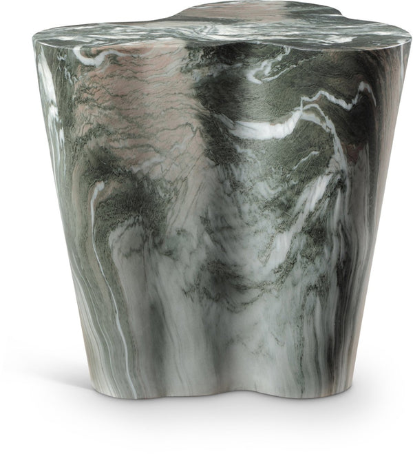 Meridian Furniture Monza Sculptural Concrete End Table with Art Deco Curves and Marble Effect for Indoor Outdoor Use Green 99033Green-ET