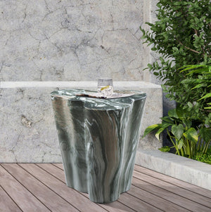 Meridian Furniture Monza Sculptural Concrete End Table with Art Deco Curves and Marble Effect for Indoor Outdoor Use Green 99033Green-ET