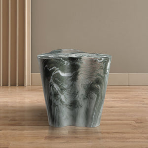 Meridian Furniture Monza Sculptural Concrete End Table with Art Deco Curves and Marble Effect for Indoor Outdoor Use Green 99033Green-ET