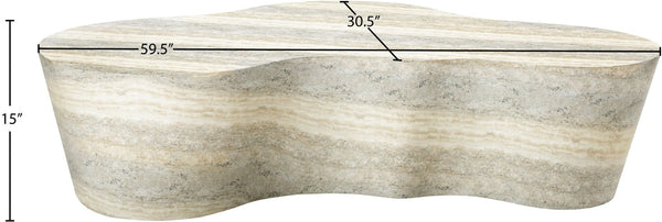Meridian Furniture Monza Sculptural Concrete Coffee Table Art Deco Design for Indoor Outdoor Living Spaces Natural 99033Travertine-CT