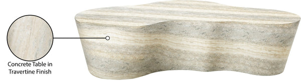 Meridian Furniture Monza Sculptural Concrete Coffee Table Art Deco Design for Indoor Outdoor Living Spaces Natural 99033Travertine-CT