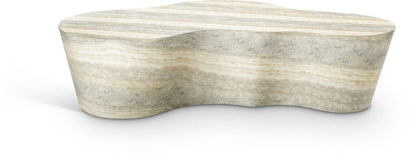 Meridian Furniture Monza Sculptural Concrete Coffee Table Art Deco Design for Indoor Outdoor Living Spaces Natural 99033Travertine-CT