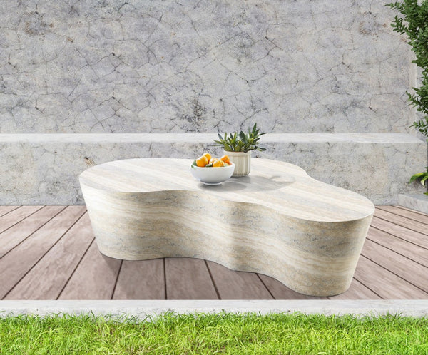 Meridian Furniture Monza Sculptural Concrete Coffee Table Art Deco Design for Indoor Outdoor Living Spaces Natural 99033Travertine-CT