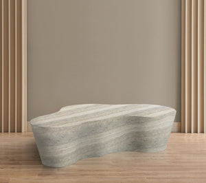 Meridian Furniture Monza Sculptural Concrete Coffee Table Art Deco Design for Indoor Outdoor Living Spaces Natural 99033Travertine-CT
