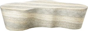 Meridian Furniture Monza Sculptural Concrete Coffee Table Art Deco Design for Indoor Outdoor Living Spaces Natural 99033Travertine-CT