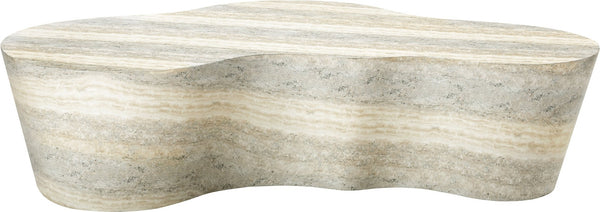 Meridian Furniture Monza Sculptural Concrete Coffee Table Art Deco Design for Indoor Outdoor Living Spaces Natural 99033Travertine-CT