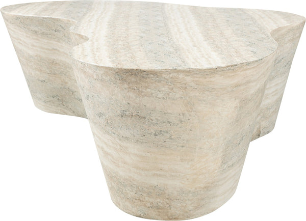 Meridian Furniture Monza Sculptural Concrete Coffee Table Art Deco Design for Indoor Outdoor Living Spaces Natural 99033Travertine-CT