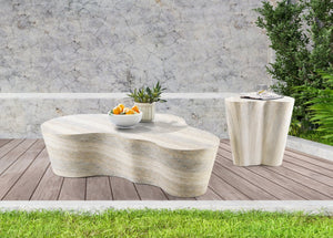 Meridian Furniture Monza Sculptural Concrete Coffee Table Art Deco Design for Indoor Outdoor Living Spaces Natural 99033Travertine-CT