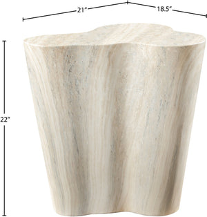 Meridian Furniture Monza Sculptural Concrete End Table with Art Deco Curves and Marble Effect for Indoor Outdoor Use Natural 99033Travertine-ET