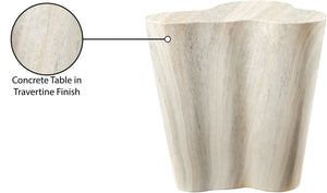 Meridian Furniture Monza Sculptural Concrete End Table with Art Deco Curves and Marble Effect for Indoor Outdoor Use Natural 99033Travertine-ET