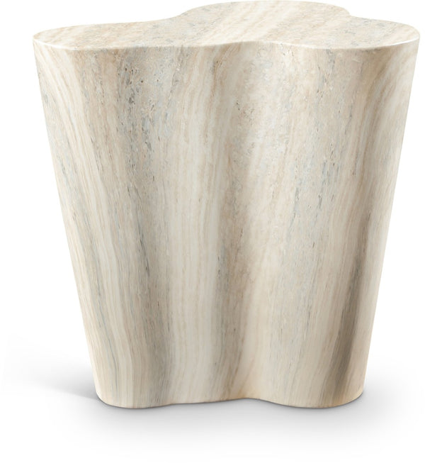 Meridian Furniture Monza Sculptural Concrete End Table with Art Deco Curves and Marble Effect for Indoor Outdoor Use Natural 99033Travertine-ET