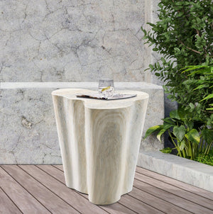 Meridian Furniture Monza Sculptural Concrete End Table with Art Deco Curves and Marble Effect for Indoor Outdoor Use Natural 99033Travertine-ET
