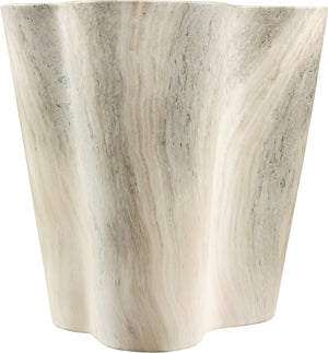 Meridian Furniture Monza Sculptural Concrete End Table with Art Deco Curves and Marble Effect for Indoor Outdoor Use Natural 99033Travertine-ET
