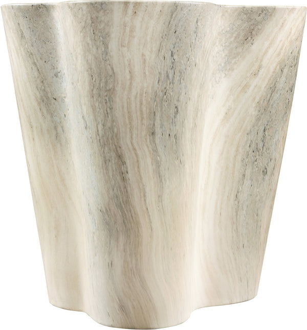 Meridian Furniture Monza Sculptural Concrete End Table with Art Deco Curves and Marble Effect for Indoor Outdoor Use Natural 99033Travertine-ET
