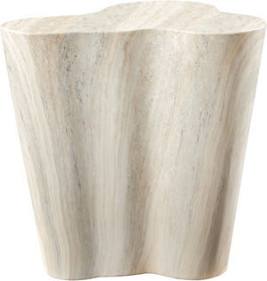 Meridian Furniture Monza Sculptural Concrete End Table with Art Deco Curves and Marble Effect for Indoor Outdoor Use Natural 99033Travertine-ET
