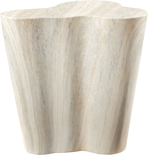 Meridian Furniture Monza Sculptural Concrete End Table with Art Deco Curves and Marble Effect for Indoor Outdoor Use Natural 99033Travertine-ET