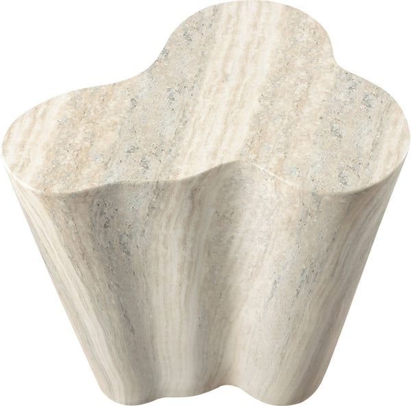 Meridian Furniture Monza Sculptural Concrete End Table with Art Deco Curves and Marble Effect for Indoor Outdoor Use Natural 99033Travertine-ET