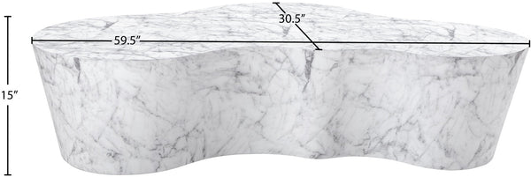 Meridian Furniture Monza Sculptural Concrete Coffee Table Art Deco Design for Indoor Outdoor Living Spaces White 99033White-CT