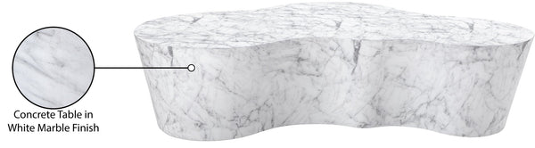 Meridian Furniture Monza Sculptural Concrete Coffee Table Art Deco Design for Indoor Outdoor Living Spaces White 99033White-CT