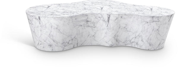 Meridian Furniture Monza Sculptural Concrete Coffee Table Art Deco Design for Indoor Outdoor Living Spaces White 99033White-CT