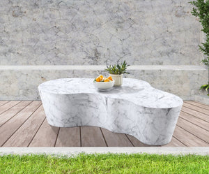 Meridian Furniture Monza Sculptural Concrete Coffee Table Art Deco Design for Indoor Outdoor Living Spaces White 99033White-CT