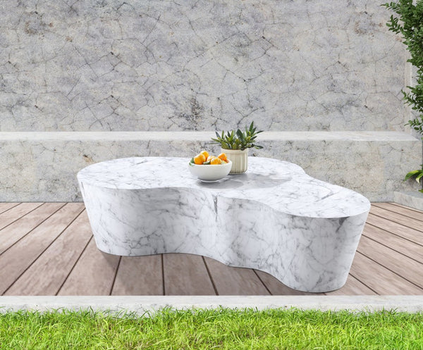 Meridian Furniture Monza Sculptural Concrete Coffee Table Art Deco Design for Indoor Outdoor Living Spaces White 99033White-CT
